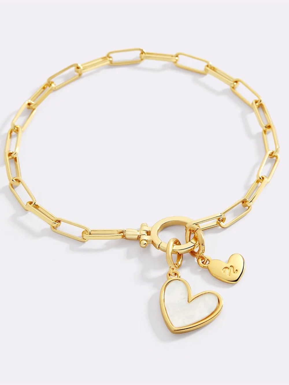 Mint&Lilly Mother of Pearl “S” Initial Heart Charm Bracelet, Gold, NWT
